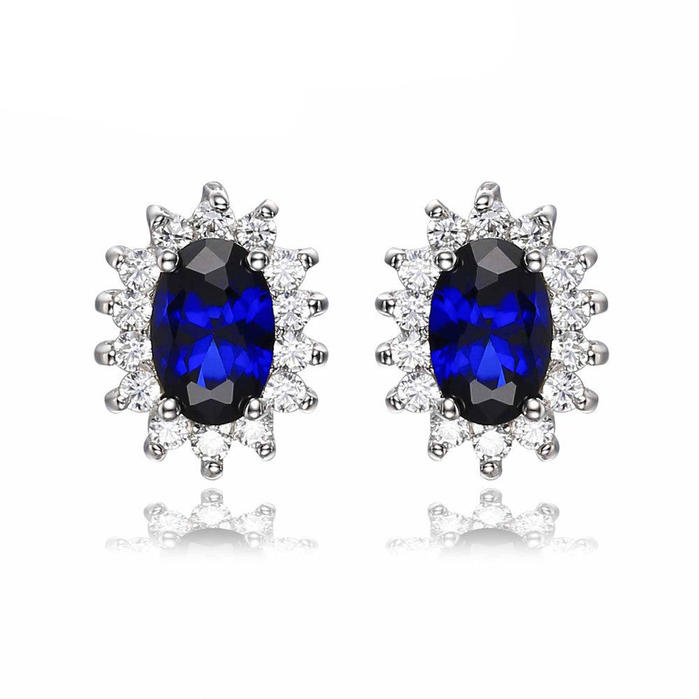 1.5ct Oval Blue Sapphire Earrings Stud 925 Sterling Silver Fashion Princess Diana Engagement Wedding Accessories - CelebritystyleFashion.com.au online clothing shop australia