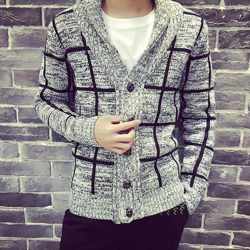 fall and winter men clothes men's plaid collar cardigan knit jacket sweater coat plus size good quality M to XXL 2colors - CelebritystyleFashion.com.au online clothing shop australia