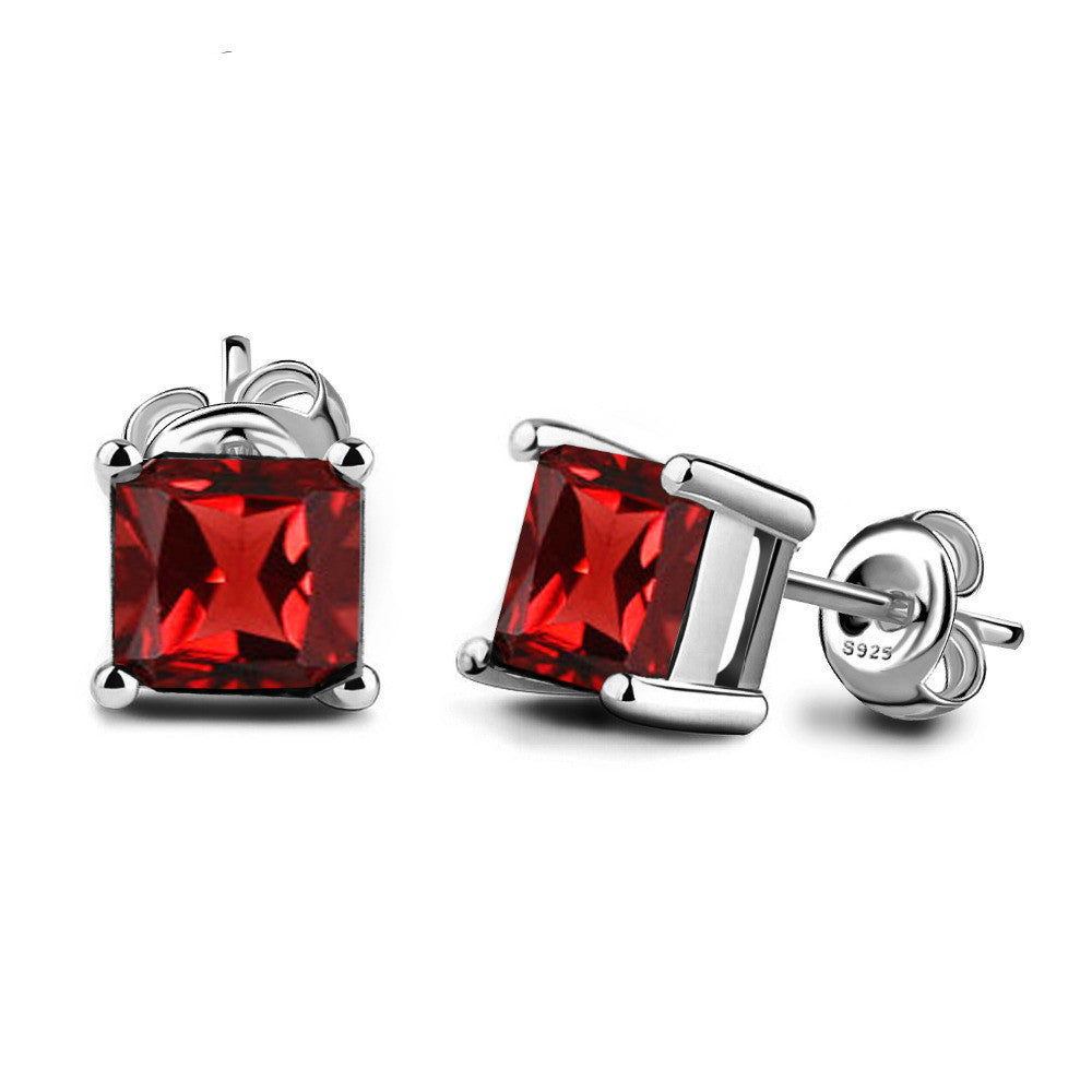 Square 0.9ct Natural Garnet 925 Sterling Silver Stud Earrings Women Classic Fashion Jewelry New Design - CelebritystyleFashion.com.au online clothing shop australia