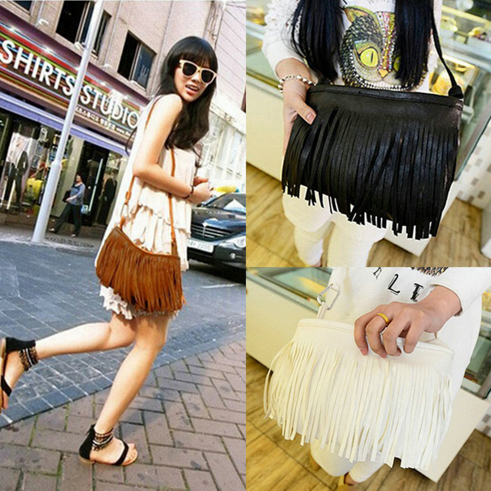 Fashion Women Punk Satchel Tassel Suede Fringe Shoulder Messenger Cross Body Bag Ladies Mini Small Casual PU Leather bags-Dollar Bargains Online Shopping Australia