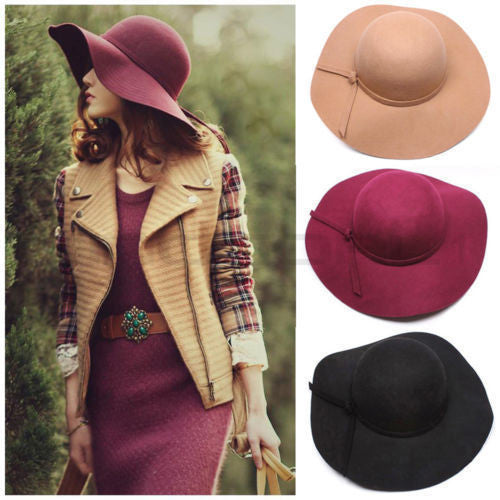 Vintage Women's Lady Snapback Cap Wide Brim Wool Felt Bowler Hat Sun Bowknot Black/Wine Red/Coffee/Light Camel Casquette Gorras - CelebritystyleFashion.com.au online clothing shop australia