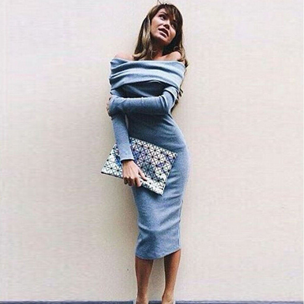 Autumn Dress For Women Long Sleeve Sexy Off Shoulder Sheath Bodycon Bandage Party Long Maxi Dress - CelebritystyleFashion.com.au online clothing shop australia