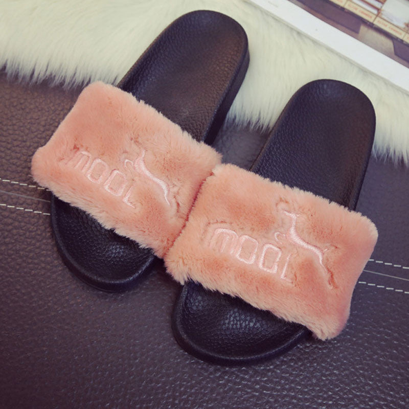 Fur Sandals Slippers Women Flat Slip On Fur Slides Mules Shoes Gladiator Sandals - CelebritystyleFashion.com.au online clothing shop australia