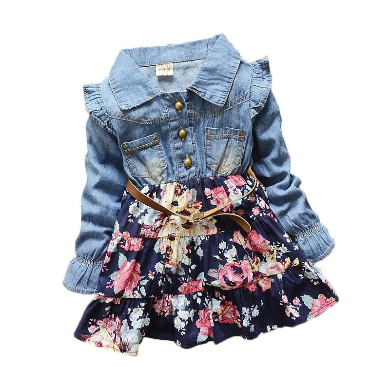 spring Girls cowboy dress 100% cotton dress babi Girls autumn dress kids girls dress 2 colors 1-2-3-4-5 Year-Dollar Bargains Online Shopping Australia