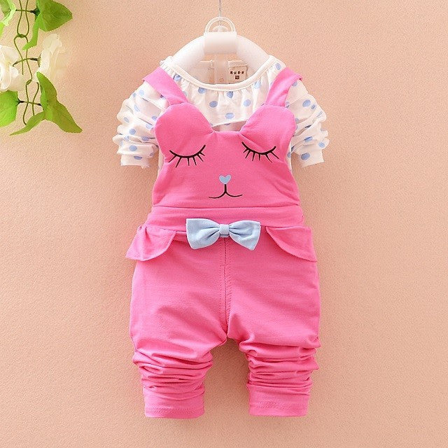 Baby girl cotton clothes set 2 pcs newborn toddler cartoon strapped set baby girls Polka dots clothes suit Baby set 2 pcs 7-24Mo - CelebritystyleFashion.com.au online clothing shop australia