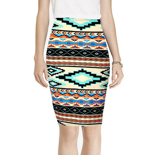 Spring Summer Vintage Fashion Printed Pencil Skirt Midi Women Knee-Length Elastic High Waist Ladies Pattern Skirts D40-Dollar Bargains Online Shopping Australia