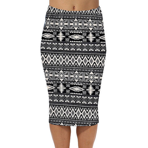 Spring Summer Vintage Fashion Printed Pencil Skirt Midi Women Knee-Length Elastic High Waist Ladies Pattern Skirts D40-Dollar Bargains Online Shopping Australia