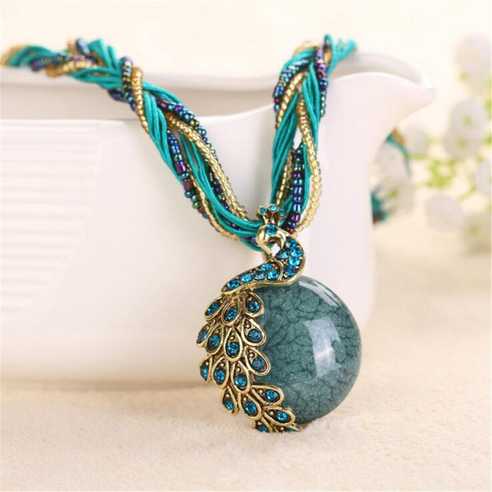 2016 new peacock decoration rough necklace short clavicle female chain turquoise stone pendant necklace style summer jewelry - CelebritystyleFashion.com.au online clothing shop australia