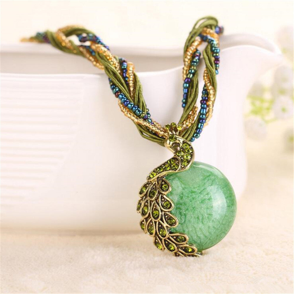 2016 new peacock decoration rough necklace short clavicle female chain turquoise stone pendant necklace style summer jewelry - CelebritystyleFashion.com.au online clothing shop australia