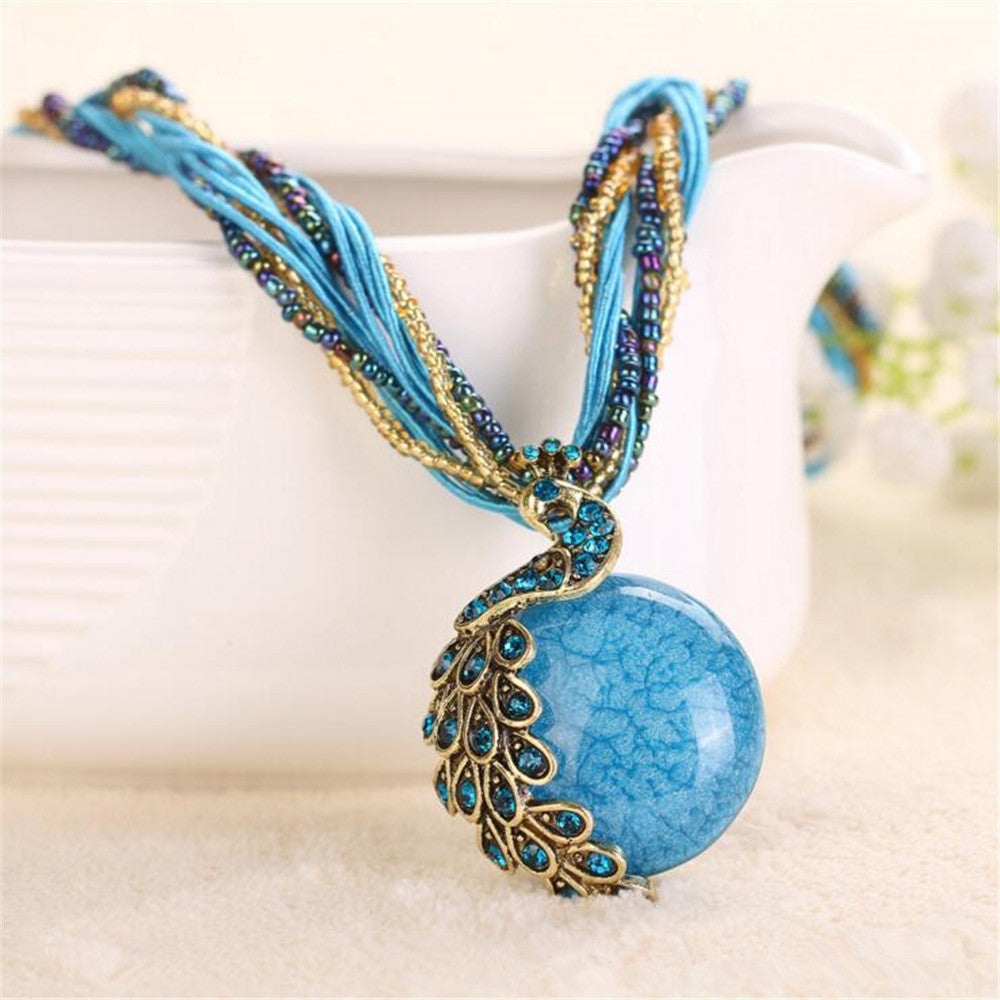 2016 new peacock decoration rough necklace short clavicle female chain turquoise stone pendant necklace style summer jewelry - CelebritystyleFashion.com.au online clothing shop australia