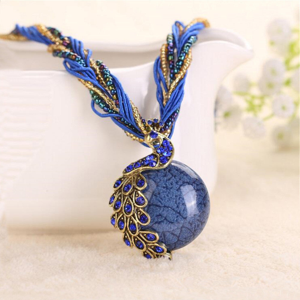 2016 new peacock decoration rough necklace short clavicle female chain turquoise stone pendant necklace style summer jewelry - CelebritystyleFashion.com.au online clothing shop australia