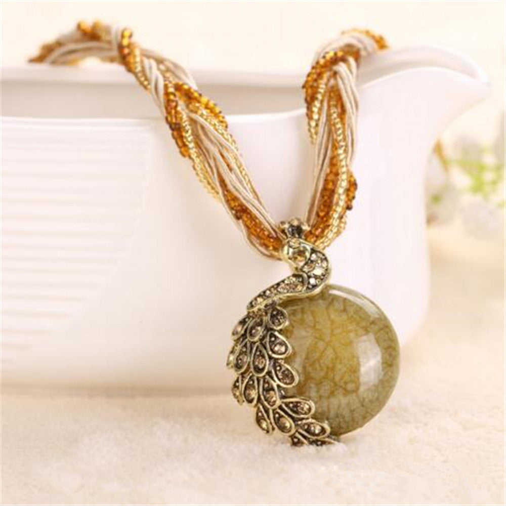 2016 new peacock decoration rough necklace short clavicle female chain turquoise stone pendant necklace style summer jewelry - CelebritystyleFashion.com.au online clothing shop australia