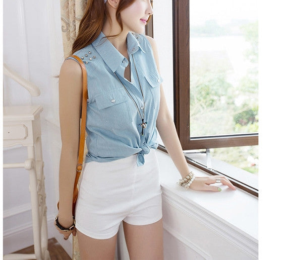 Summer Women High Waist Denim Shorts Slim Ripped Skinny Tight A Side Button Pom Jeans Short de cintura alta-Dollar Bargains Online Shopping Australia