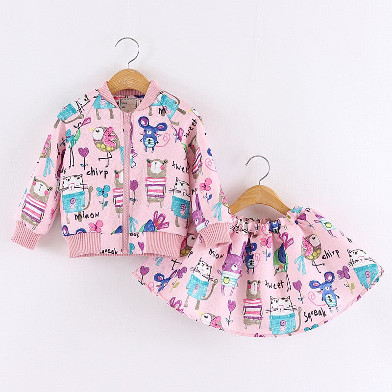 Cartoons graffiti Long sleeve Brand Girls Clothing Sport Suits Toddler ( Jacket + Skirt ) - CelebritystyleFashion.com.au online clothing shop australia