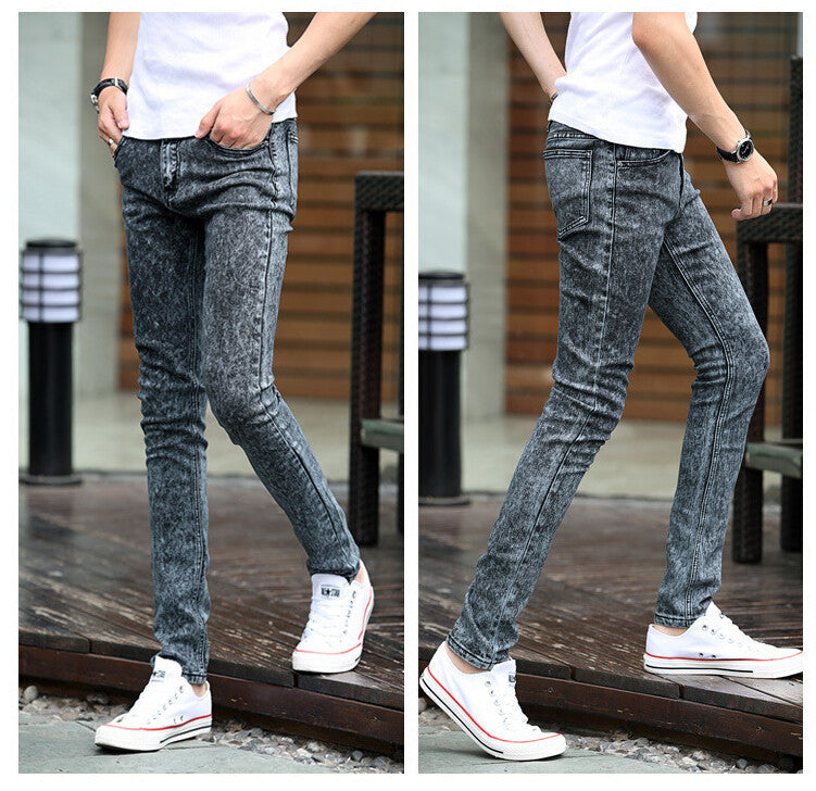 Spring new men's black skinny jeans Fashion slim fit snowflake cowboy feet pants mens pencil pants 27-42 - CelebritystyleFashion.com.au online clothing shop australia