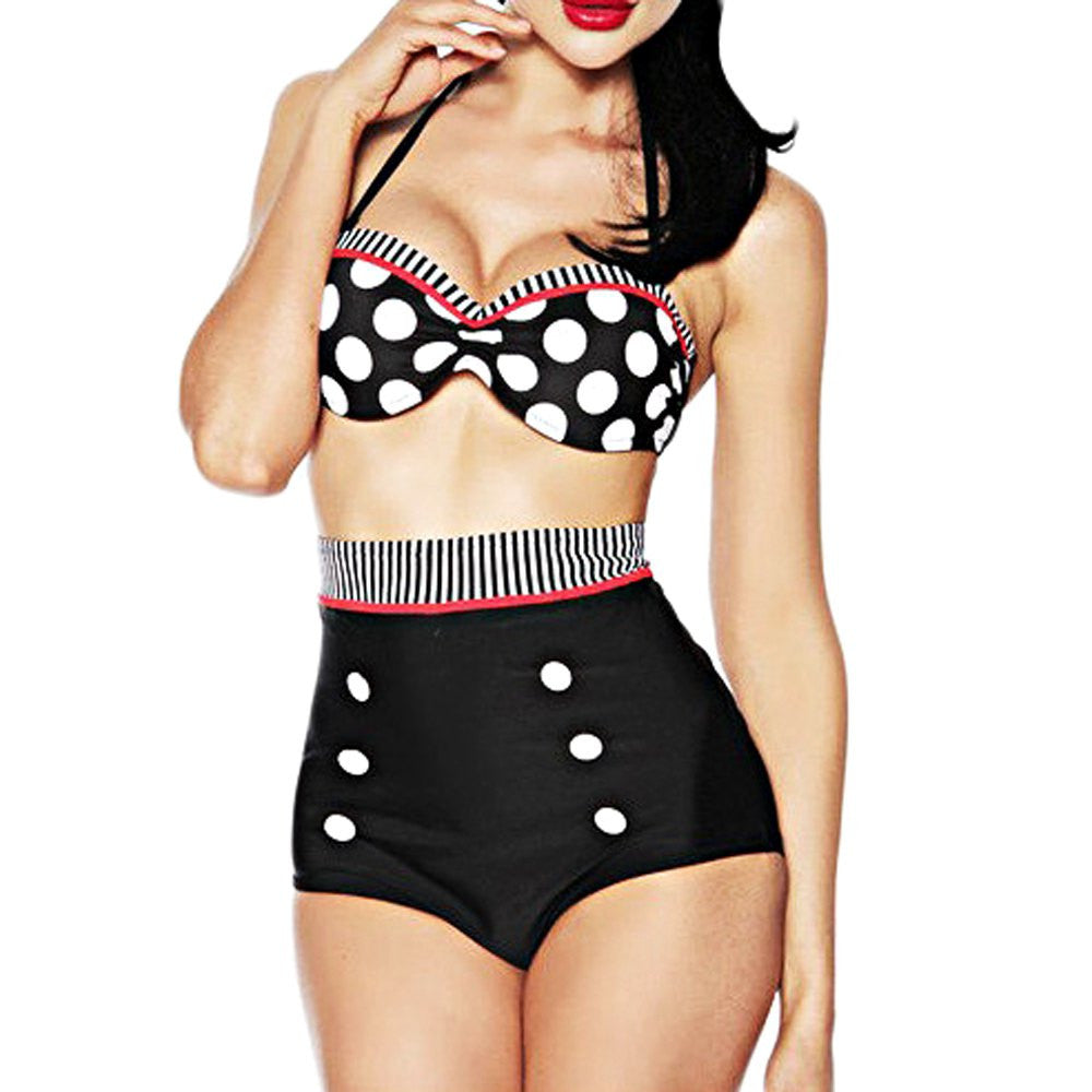 Summer Beach Bikini Sets Sexy Push Up Bikinis Vintage Halter Underwire Bra High Waist Briefs Polka Dot Two Piece Women Swimsuit - CelebritystyleFashion.com.au online clothing shop australia