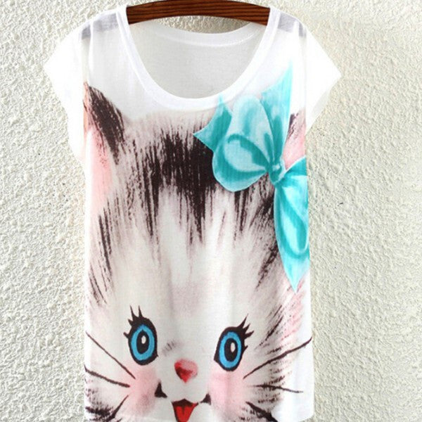 Multi-Style Print Casual Women Short Sleeve Loose Casual T-shirt Tops-Dollar Bargains Online Shopping Australia