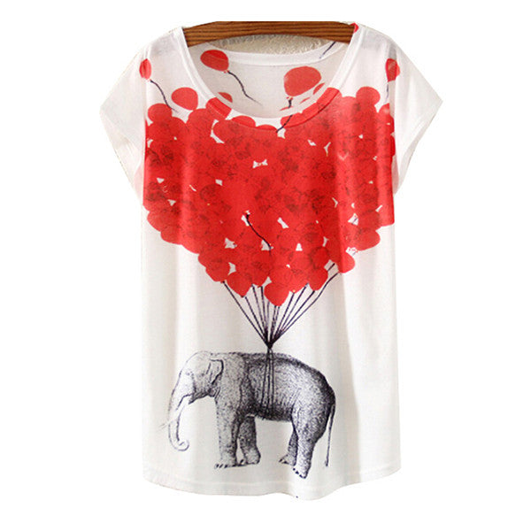Multi-Style Print Casual Women Short Sleeve Loose Casual T-shirt Tops-Dollar Bargains Online Shopping Australia
