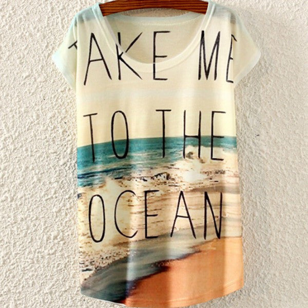 Multi-Style Print Casual Women Short Sleeve Loose Casual T-shirt Tops-Dollar Bargains Online Shopping Australia