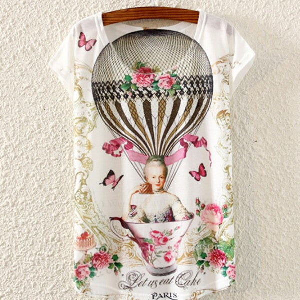 Multi-Style Print Casual Women Short Sleeve Loose Casual T-shirt Tops-Dollar Bargains Online Shopping Australia