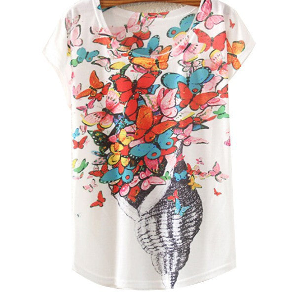 Multi-Style Print Casual Women Short Sleeve Loose Casual T-shirt Tops-Dollar Bargains Online Shopping Australia