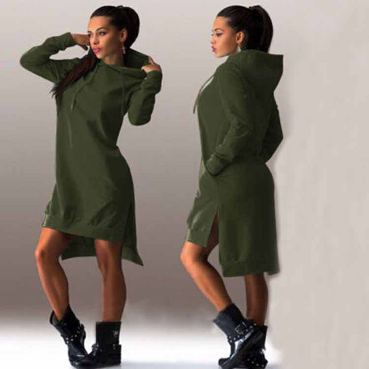 Winter Dress Cotton O-neck Long Sleeve Fashion Casual Style Irregular Solid Hooded Women's Dress hipping-Dollar Bargains Online Shopping Australia