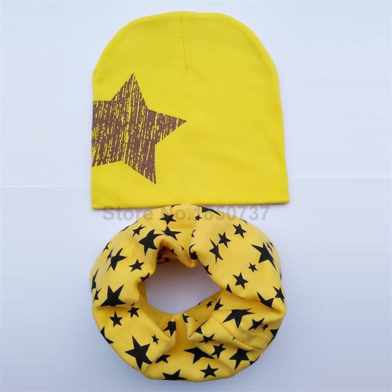 Baby hat scarf Kids Hat Autumn Winter Children scarf-collar Boys Girls warm Beanies Star print Infant Hats baby cap - CelebritystyleFashion.com.au online clothing shop australia