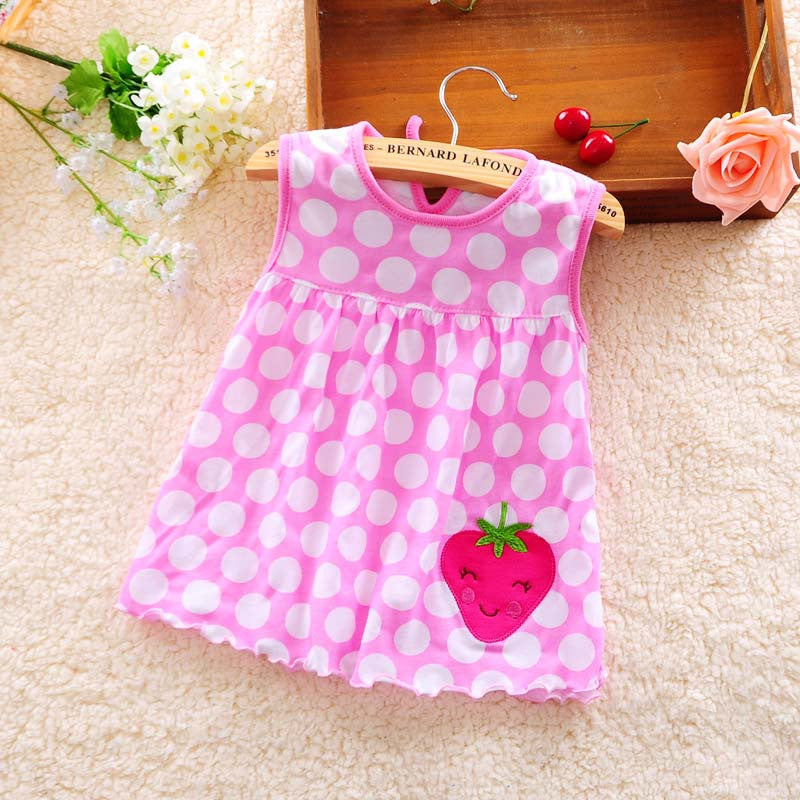 new Cute Baby Girl Dress Cotton Dot Striped Slip Dress pear flower Children Kids Clothing 0-18M dress - CelebritystyleFashion.com.au online clothing shop australia