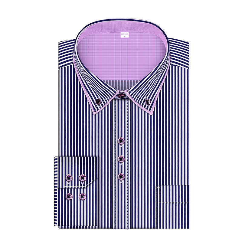 2016 New Fashion Stripes Men's Business Casual Long Sleeved Shirts Male Dress Shirt Double Collar Shirt High Quality - CelebritystyleFashion.com.au online clothing shop australia