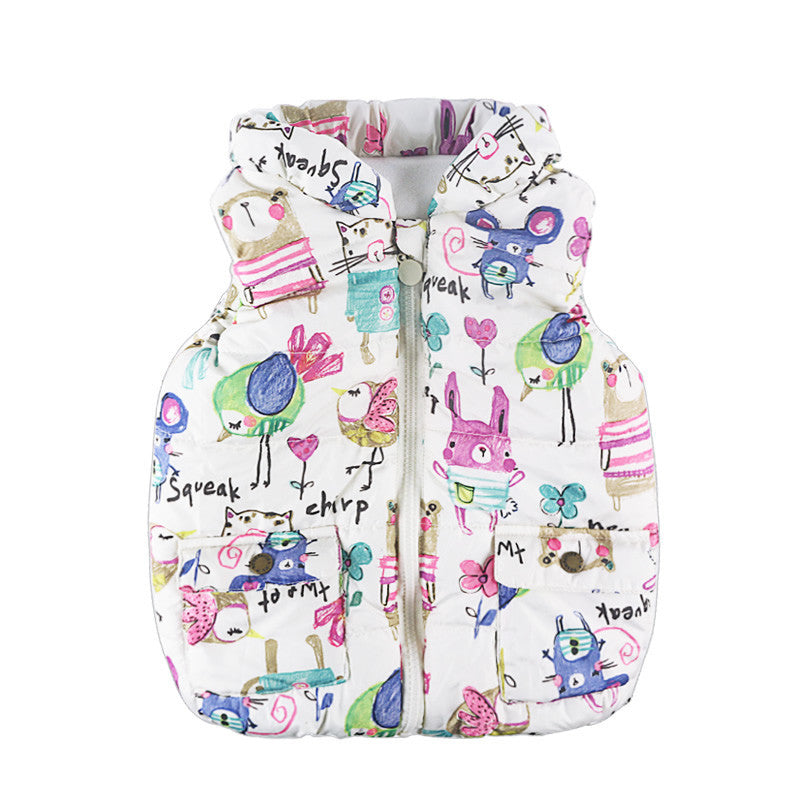 Children Clothing Winter Outerwear Coats Animal Graffiti Thick Princess Girls Vest Hooded Kids Jackets Baby Girl Warm Waistcoat - CelebritystyleFashion.com.au online clothing shop australia