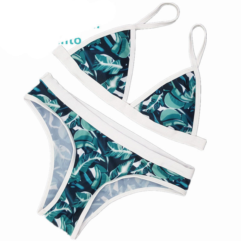 flower pattern green leaf women bikini adjustable strap swimsuit low price Brazilian bathing suit padded swimwear-Dollar Bargains Online Shopping Australia