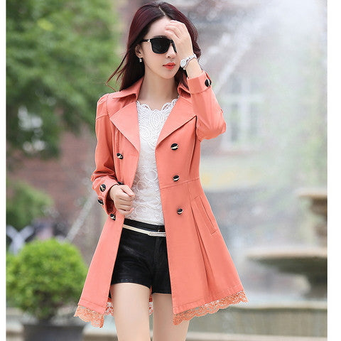 fashion female spring slim trench coat / women's lace lap style solid colour double breasted long coat / Slim windbreaker-Dollar Bargains Online Shopping Australia
