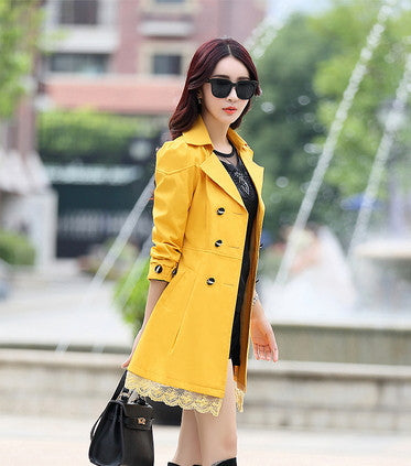 fashion female spring slim trench coat / women's lace lap style solid colour double breasted long coat / Slim windbreaker-Dollar Bargains Online Shopping Australia