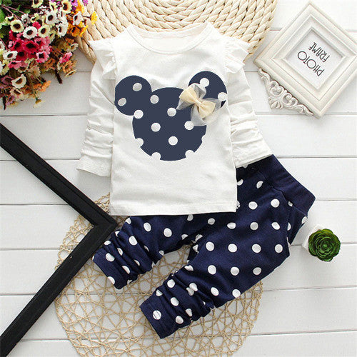 Spring Autumn children girls clothing sets mouse clothes bow tops t shirt leggings pants baby kids 2 pcs suit - CelebritystyleFashion.com.au online clothing shop australia
