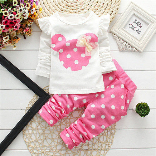 Spring Autumn children girls clothing sets mouse clothes bow tops t shirt leggings pants baby kids 2 pcs suit - CelebritystyleFashion.com.au online clothing shop australia