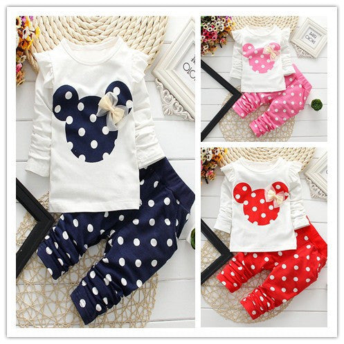 Spring Autumn children girls clothing sets mouse clothes bow tops t shirt leggings pants baby kids 2 pcs suit - CelebritystyleFashion.com.au online clothing shop australia