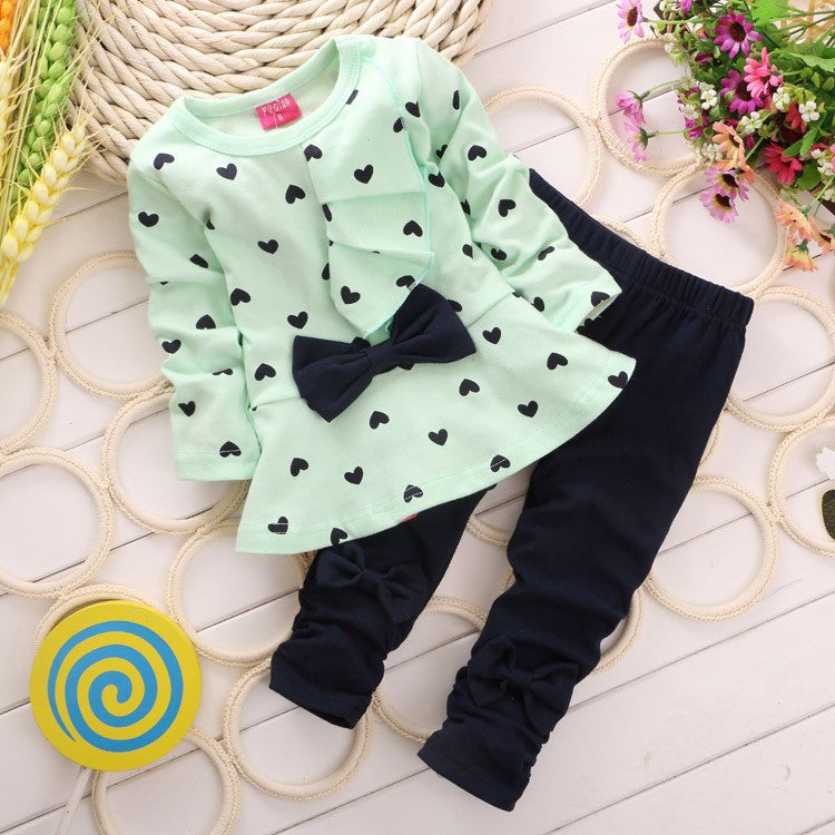 New Baby Girl Set Heart-shaped Print Bow Cute 2PCS Kid Set T shirt + Pants Cute Princess Kids Clothing Set Newborn Clothing - CelebritystyleFashion.com.au online clothing shop australia