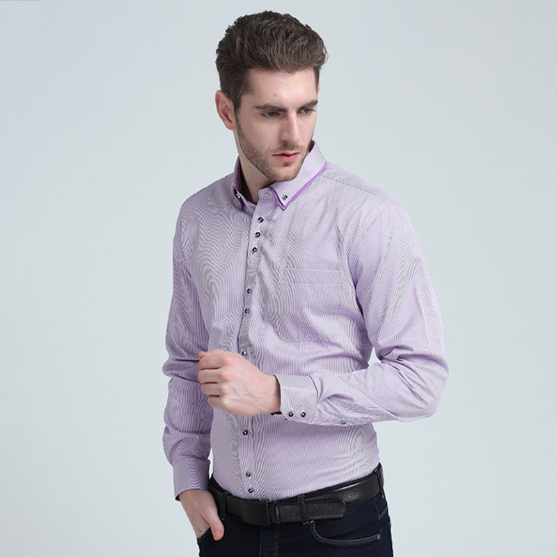 Men Striped Shirt Long Sleeve Lapel Casual Male Shirt Slim Fit Business Dress Shirts Clothing - CelebritystyleFashion.com.au online clothing shop australia