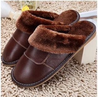 6 Colors Genuine Leather Home Slippers High Quality Women Men Slippers Plush Warm Indoor Shoes Men Women Size 35-44-Dollar Bargains Online Shopping Australia