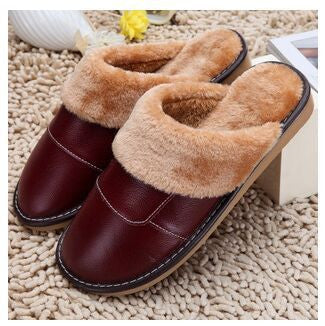 6 Colors Genuine Leather Home Slippers High Quality Women Men Slippers Plush Warm Indoor Shoes Men Women Size 35-44-Dollar Bargains Online Shopping Australia