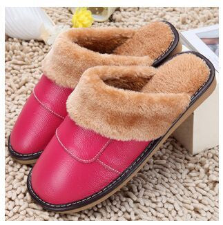6 Colors Genuine Leather Home Slippers High Quality Women Men Slippers Plush Warm Indoor Shoes Men Women Size 35-44-Dollar Bargains Online Shopping Australia