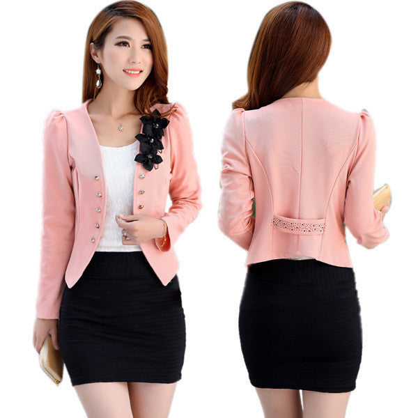 Office Fashion Women Lady Tops Slim Suit OL Blazer Flower Short Coat Jacket-Dollar Bargains Online Shopping Australia