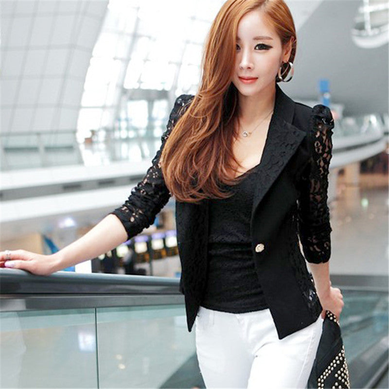 Elegant Women Slim Suit Blazer Coat Lace Crochet Jacket Cardigan Blouse Outwear-Dollar Bargains Online Shopping Australia