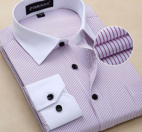 Fashion White Collar Striped Men Shirts High Quality Cotton Business Dress Shirt - CelebritystyleFashion.com.au online clothing shop australia