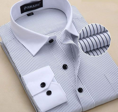 Fashion White Collar Striped Men Shirts High Quality Cotton Business Dress Shirt - CelebritystyleFashion.com.au online clothing shop australia