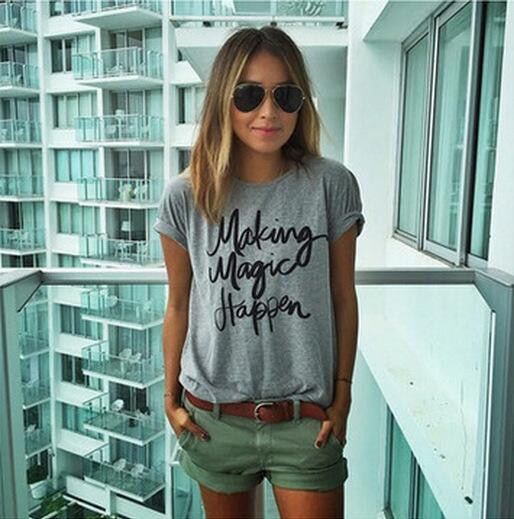 Summer make magic happen printed T-shirts for women tee shirt tshirt female t shirts female tops-Dollar Bargains Online Shopping Australia