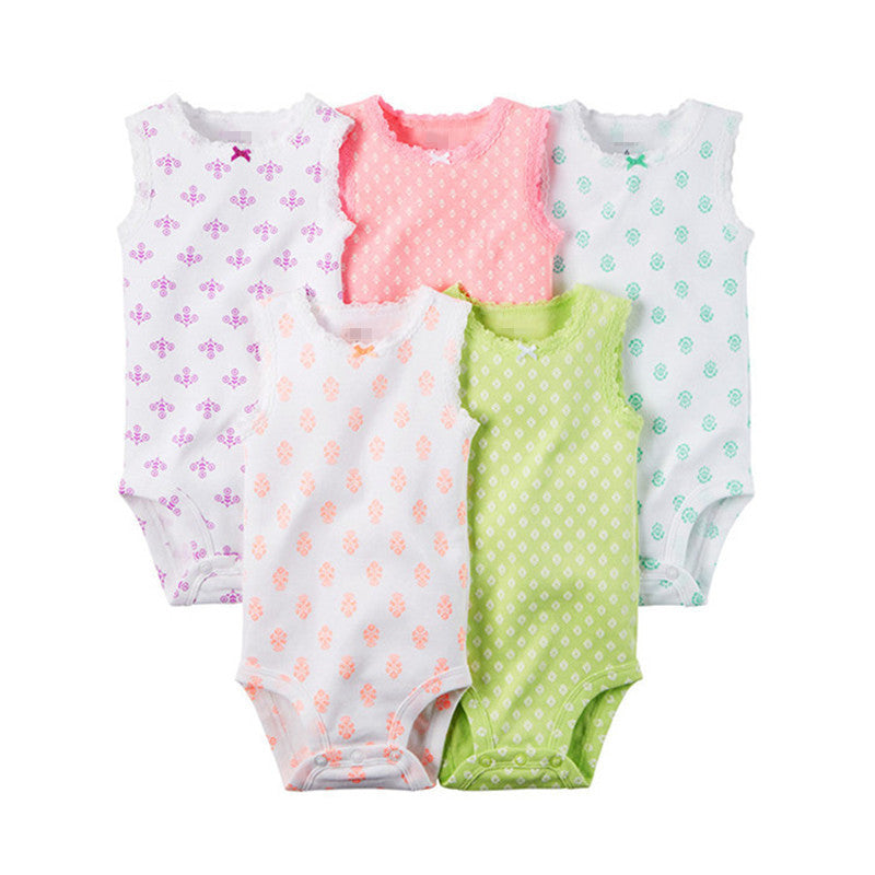 5 Pieces/Lot Baby Bodysuits Sling Sleeveless Short Sleeved Cotton Baby Jumpsuit Baby Clothes Dot Print Baby Girls Bodysuits V49 - CelebritystyleFashion.com.au online clothing shop australia