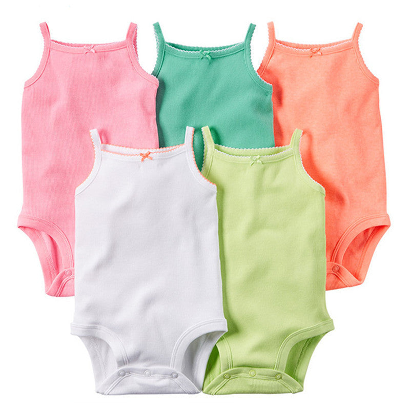 5 Pieces/Lot Baby Bodysuits Sling Sleeveless Short Sleeved Cotton Baby Jumpsuit Baby Clothes Dot Print Baby Girls Bodysuits V49 - CelebritystyleFashion.com.au online clothing shop australia