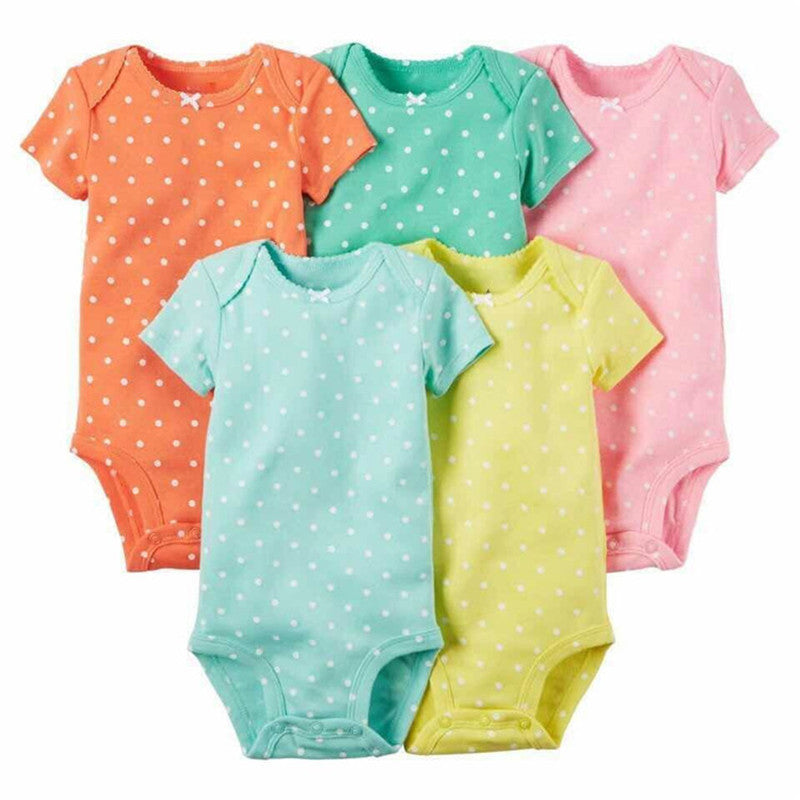 5 Pieces/Lot Baby Bodysuits Sling Sleeveless Short Sleeved Cotton Baby Jumpsuit Baby Clothes Dot Print Baby Girls Bodysuits V49 - CelebritystyleFashion.com.au online clothing shop australia