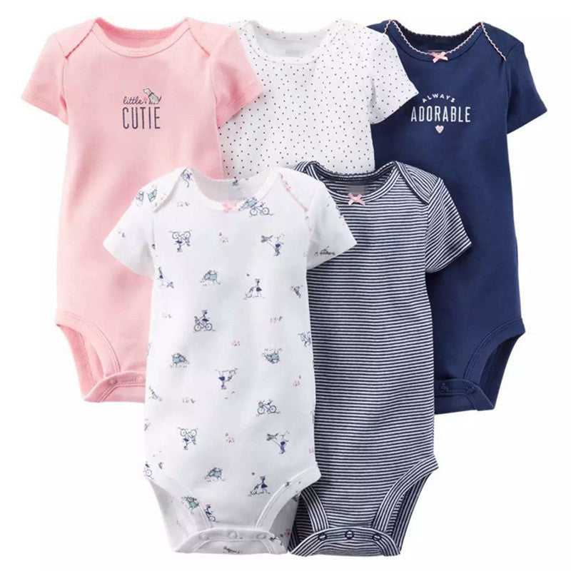 5 Pieces/Lot Baby Bodysuits Sling Sleeveless Short Sleeved Cotton Baby Jumpsuit Baby Clothes Dot Print Baby Girls Bodysuits V49 - CelebritystyleFashion.com.au online clothing shop australia